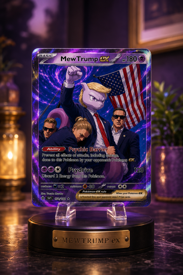 [PRE-SALE] MewTrump EX Psychic Guardian Collector Card – Cosmic Edition Trading Card Art