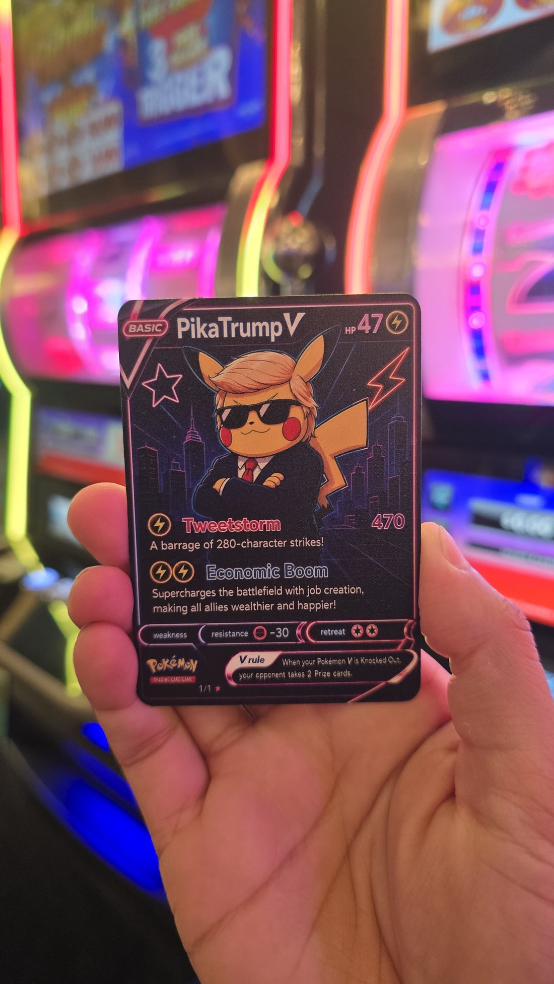 ⚡ "PikaTrump V" Neon Edition – Premium Parody Collector Card ⚡