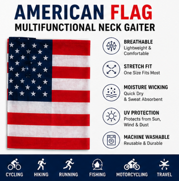 American Flag Neck Gaiter Face Cover – Multifunctional Seamless Bandana Mask, Breathable Polyester Tube Scarf for Men & Women Outdoor Sports